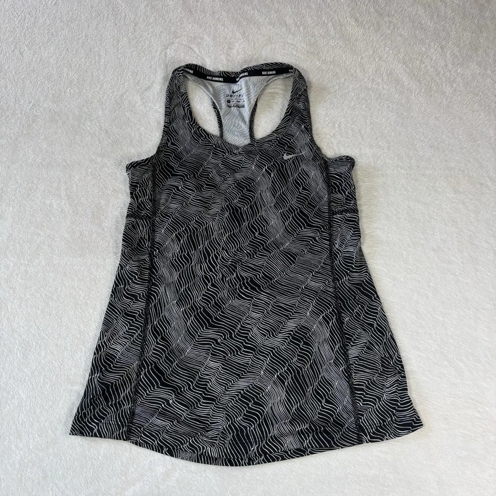 Nike Women Running Racerback  Size XS Black And White Zebra Ripple Dri-fit